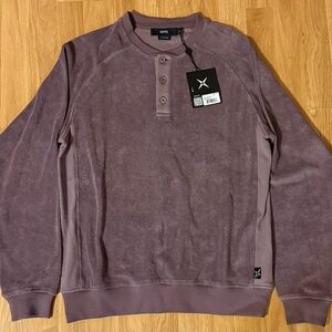 GSTQ men's purple velour long-sleeve henley shirt.